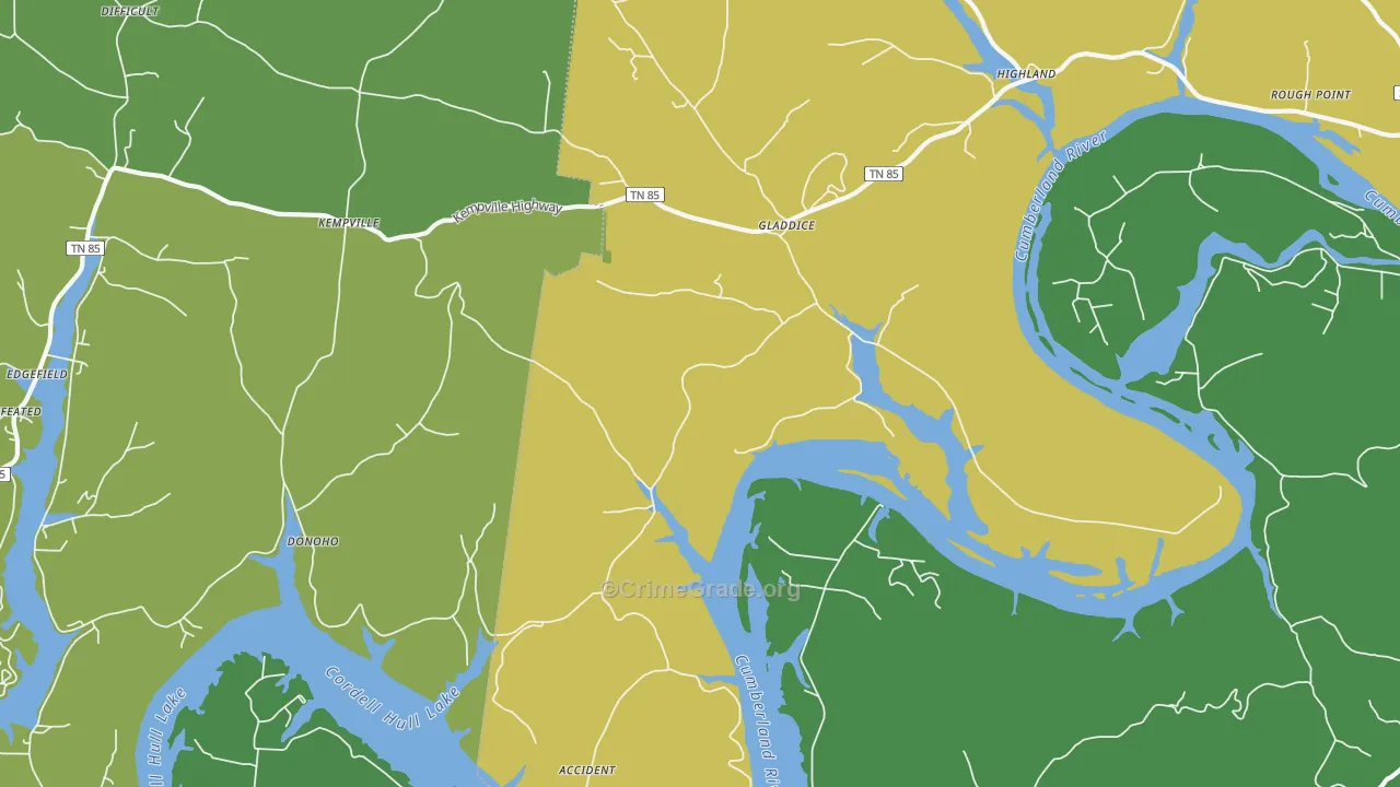 Gladdice, TN Map of Vehicle Theft Rates