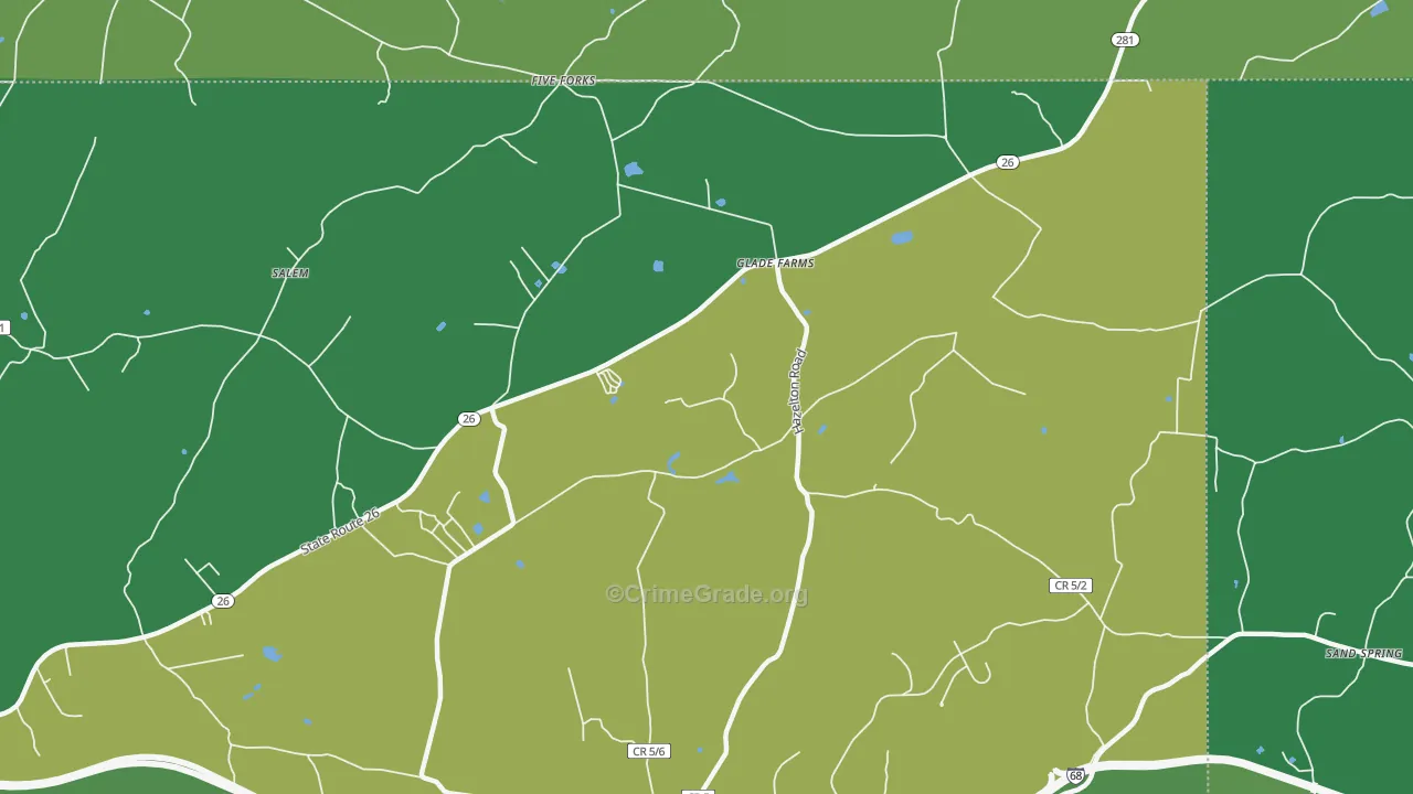 Glade Farms, WV Map of Vehicle Theft Rates