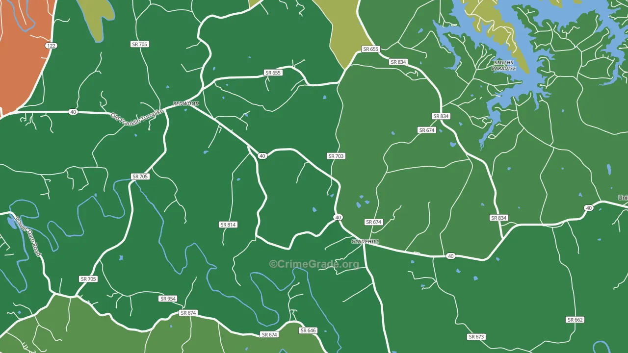 Glade Hill, VA Map of Vehicle Theft Rates