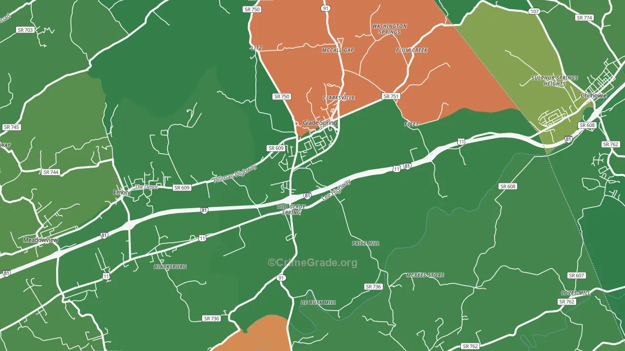 Glade Spring, VA Map of Vehicle Theft Rates