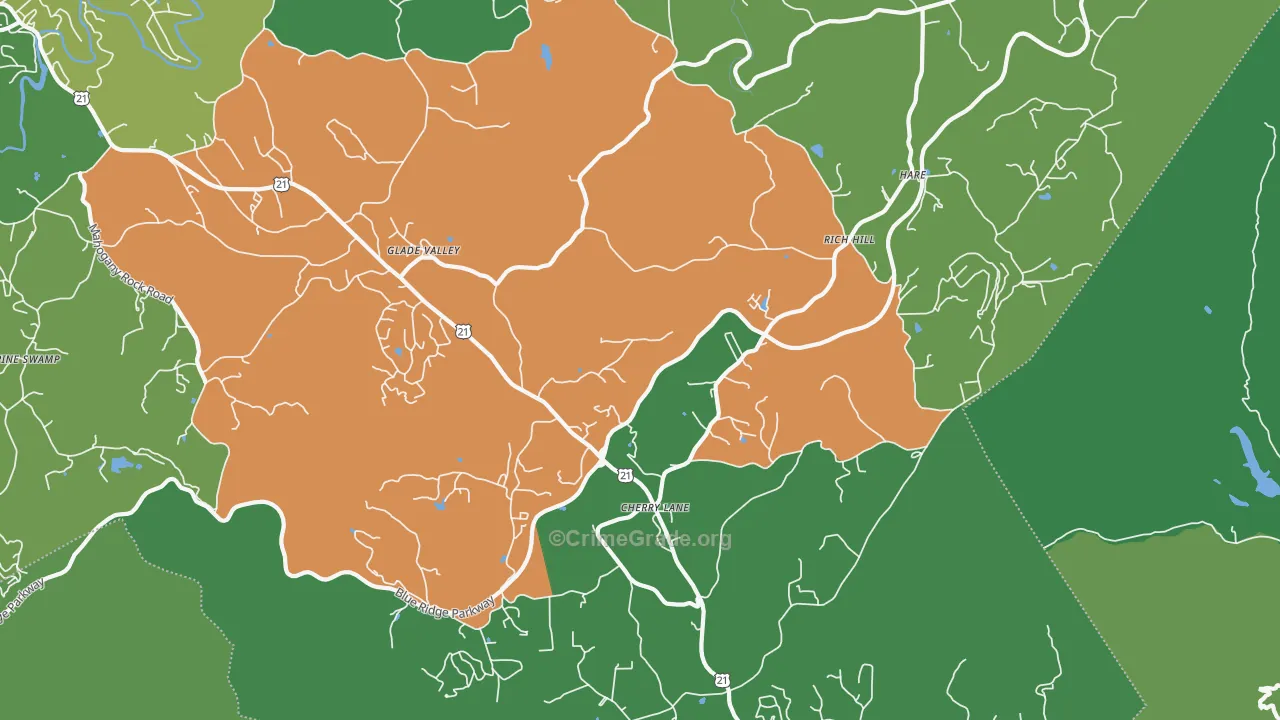 Glade Valley, NC Map of Vehicle Theft Rates