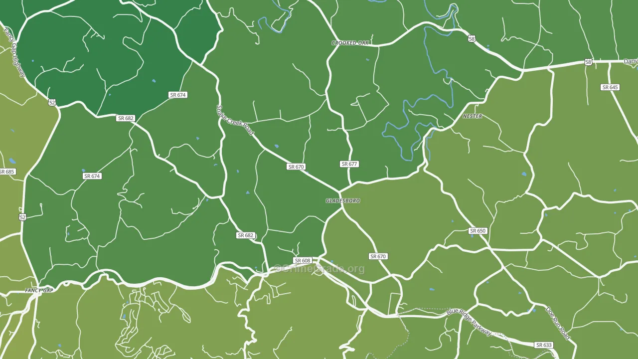 Gladesboro, VA Map of Vehicle Theft Rates