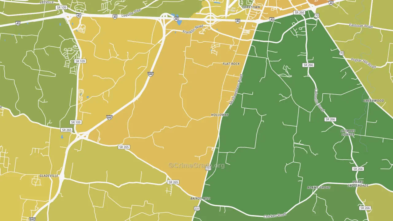 Gladeville, TN Map of Vehicle Theft Rates