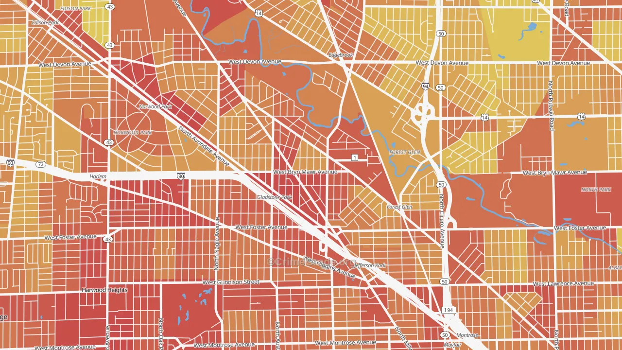 Gladstone, Chicago, IL Map of Vehicle Theft Rates