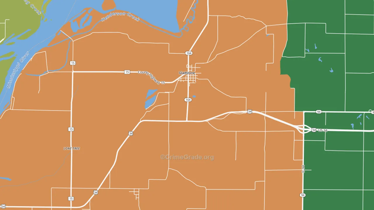 Gladstone, IL Map of Vehicle Theft Rates