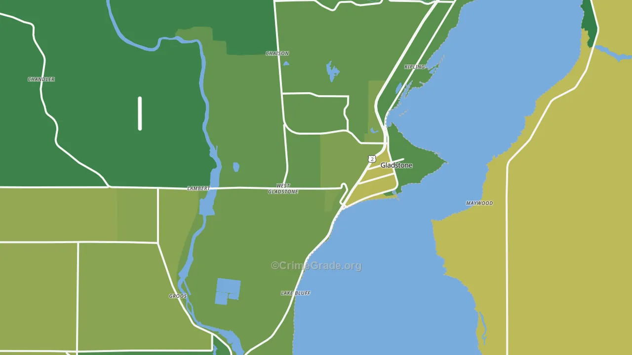 Gladstone, MI Map of Vehicle Theft Rates