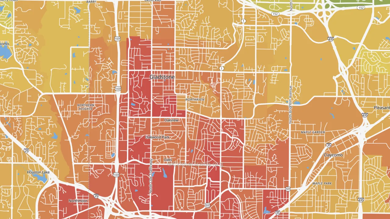 Gladstone, MO Map of Vehicle Theft Rates