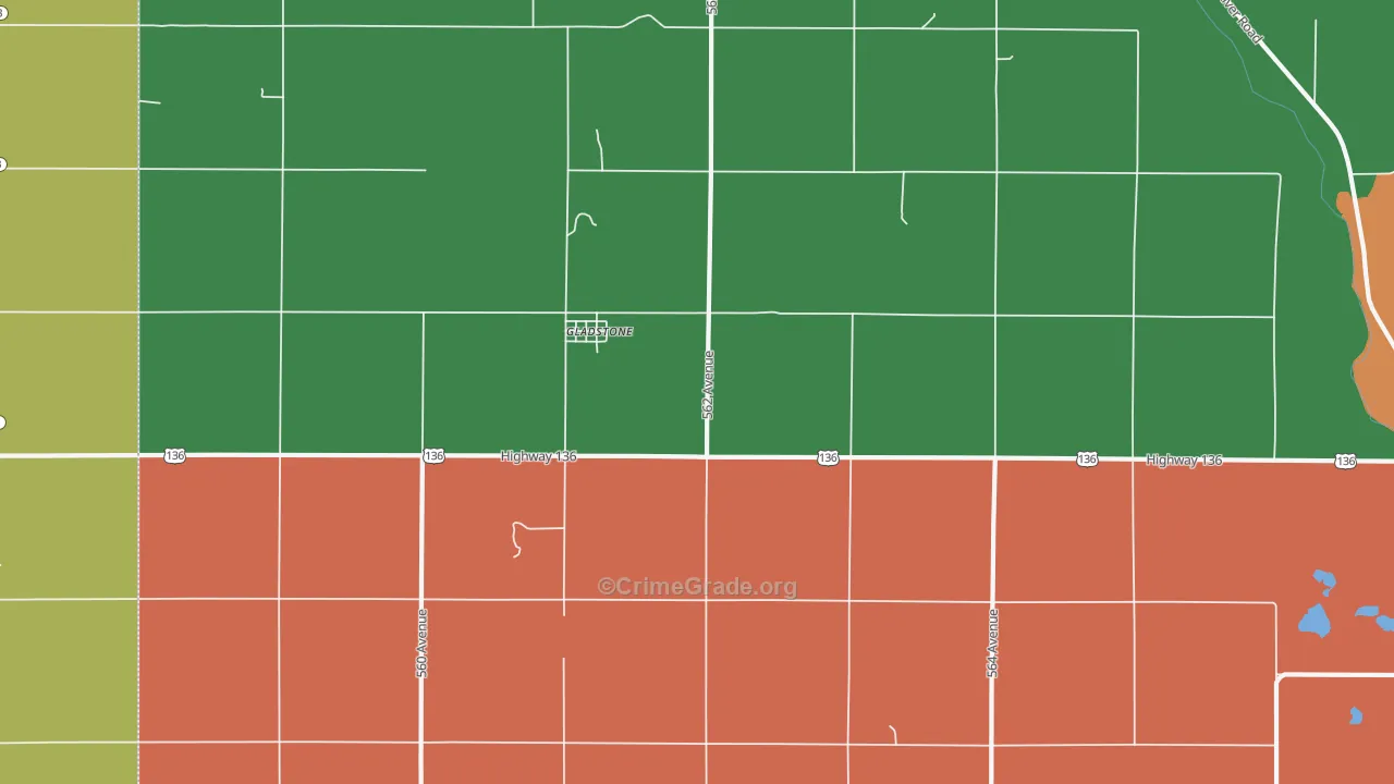 Gladstone, NE Map of Vehicle Theft Rates