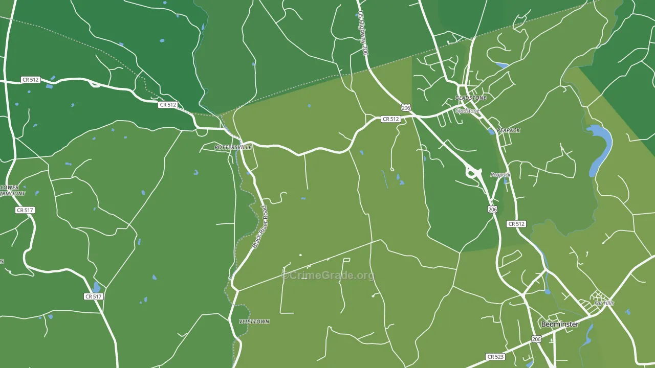 Gladstone, NJ Map of Vehicle Theft Rates