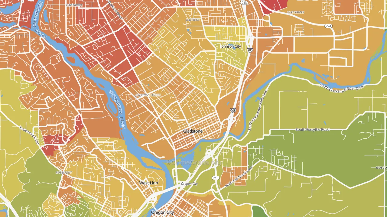 Gladstone, OR Map of Vehicle Theft Rates