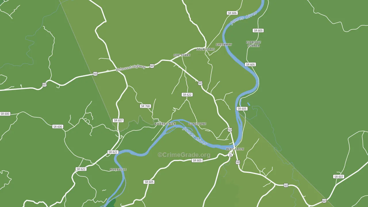Gladstone, VA Map of Vehicle Theft Rates