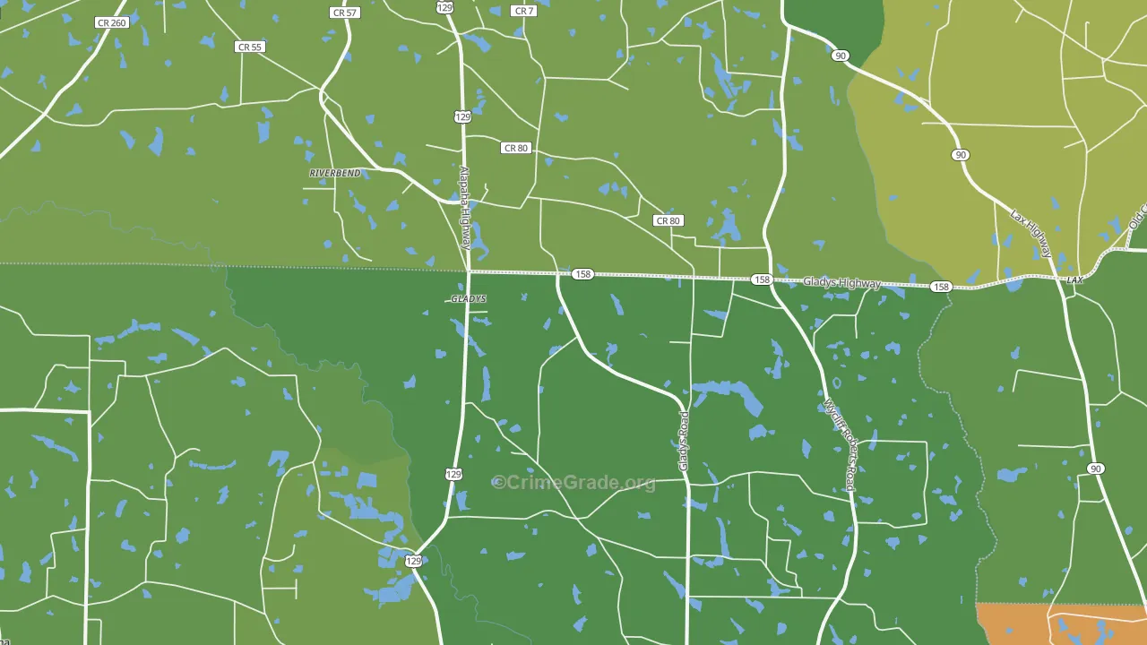 Gladys, GA Map of Vehicle Theft Rates
