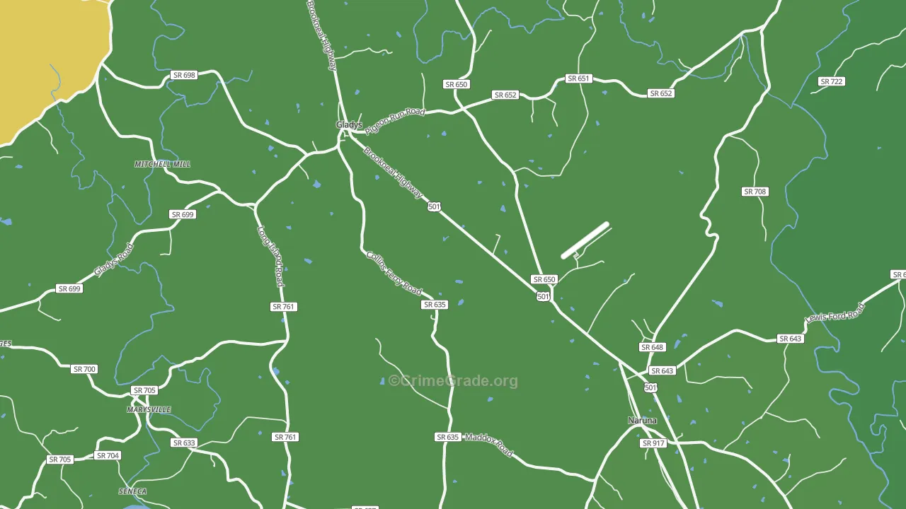 Gladys, VA Map of Vehicle Theft Rates