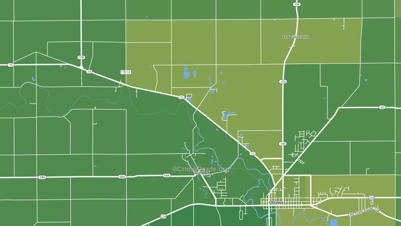 Glandorf, OH Map of Vehicle Theft Rates