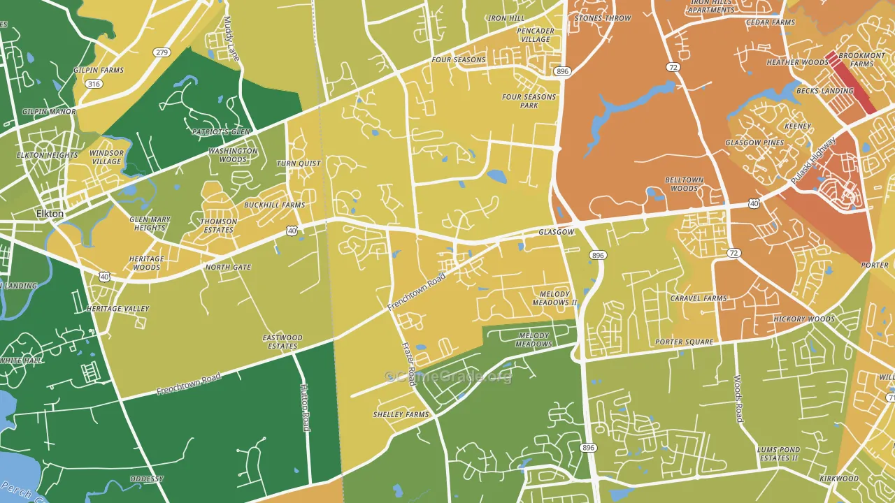 Glasgow, DE Map of Vehicle Theft Rates