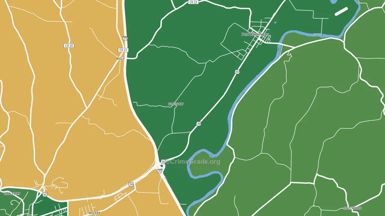 Glasgow, OH Map of Vehicle Theft Rates
