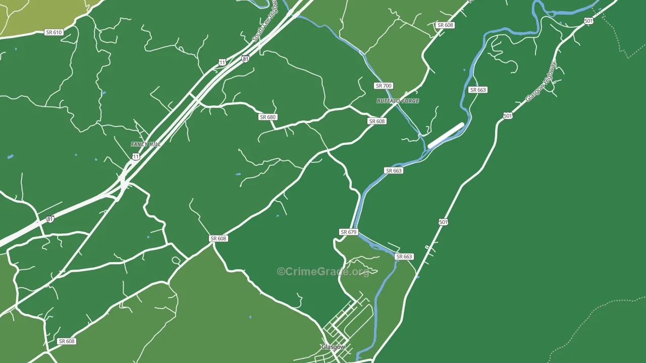 Glasgow, VA Map of Vehicle Theft Rates