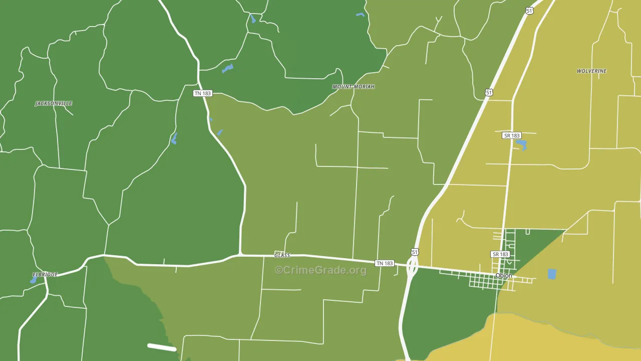 Glass, TN Map of Vehicle Theft Rates