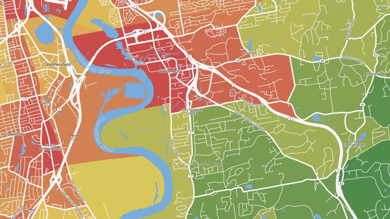 Glastonbury Center, CT Map of Vehicle Theft Rates
