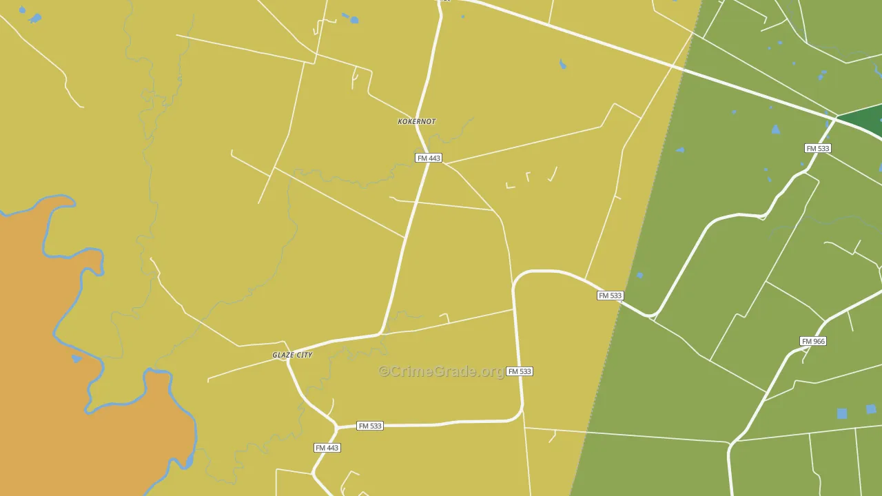Glaze City, TX Map of Vehicle Theft Rates