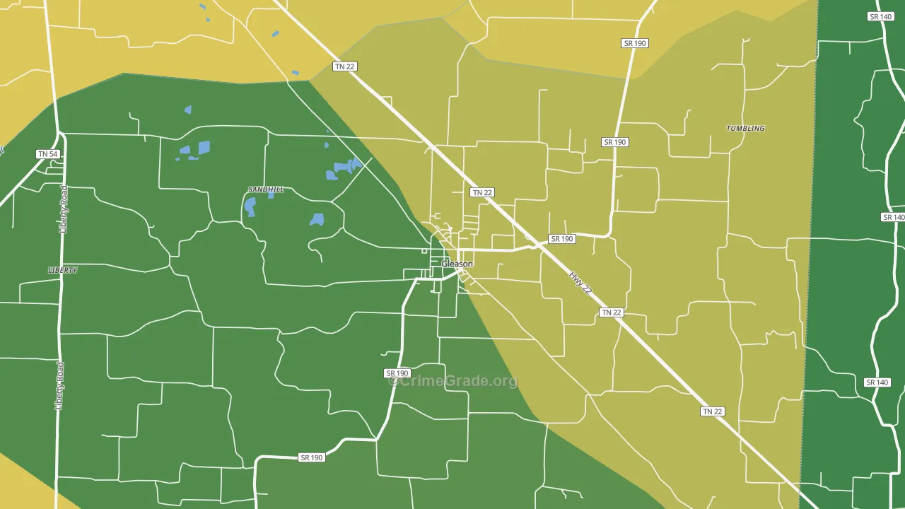 Gleason, TN Map of Vehicle Theft Rates