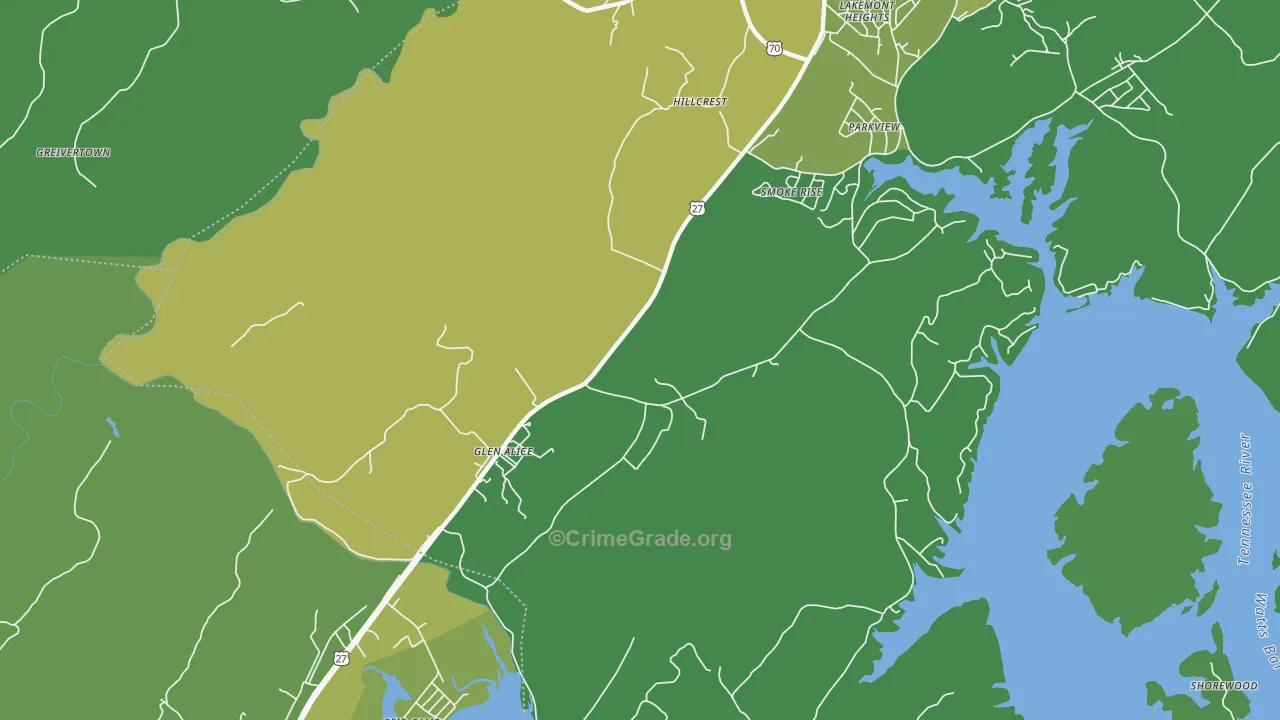 Glen Alice, TN Map of Vehicle Theft Rates