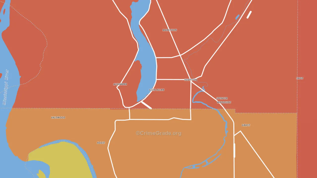 Glen Allan, MS Map of Vehicle Theft Rates