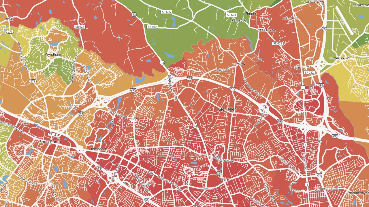 Glen Allen, VA Map of Vehicle Theft Rates
