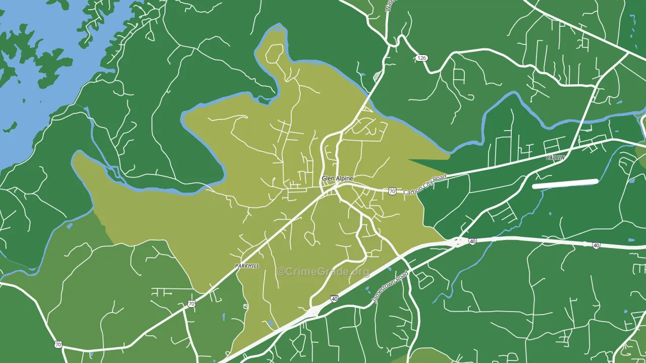 Glen Alpine, NC Map of Vehicle Theft Rates