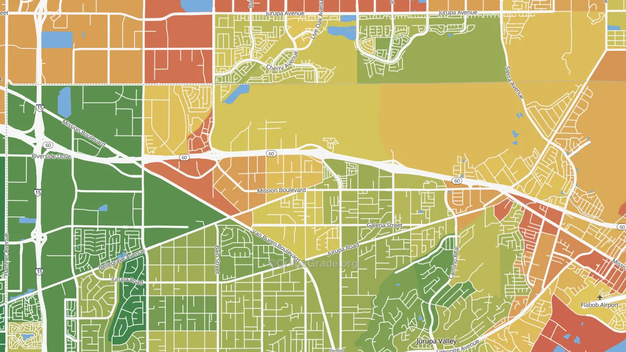 Glen Avon, CA Map of Vehicle Theft Rates