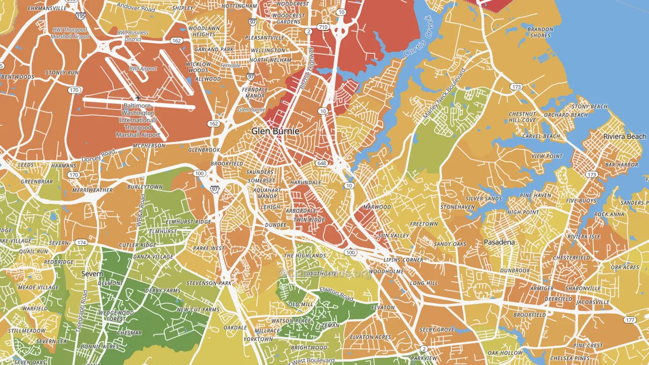 Glen Burnie, MD Map of Vehicle Theft Rates