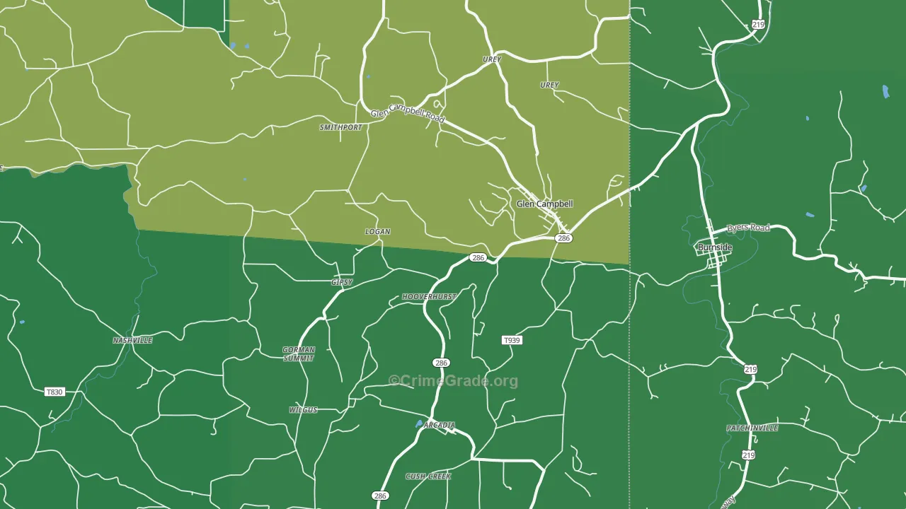 Glen Campbell, PA Map of Vehicle Theft Rates