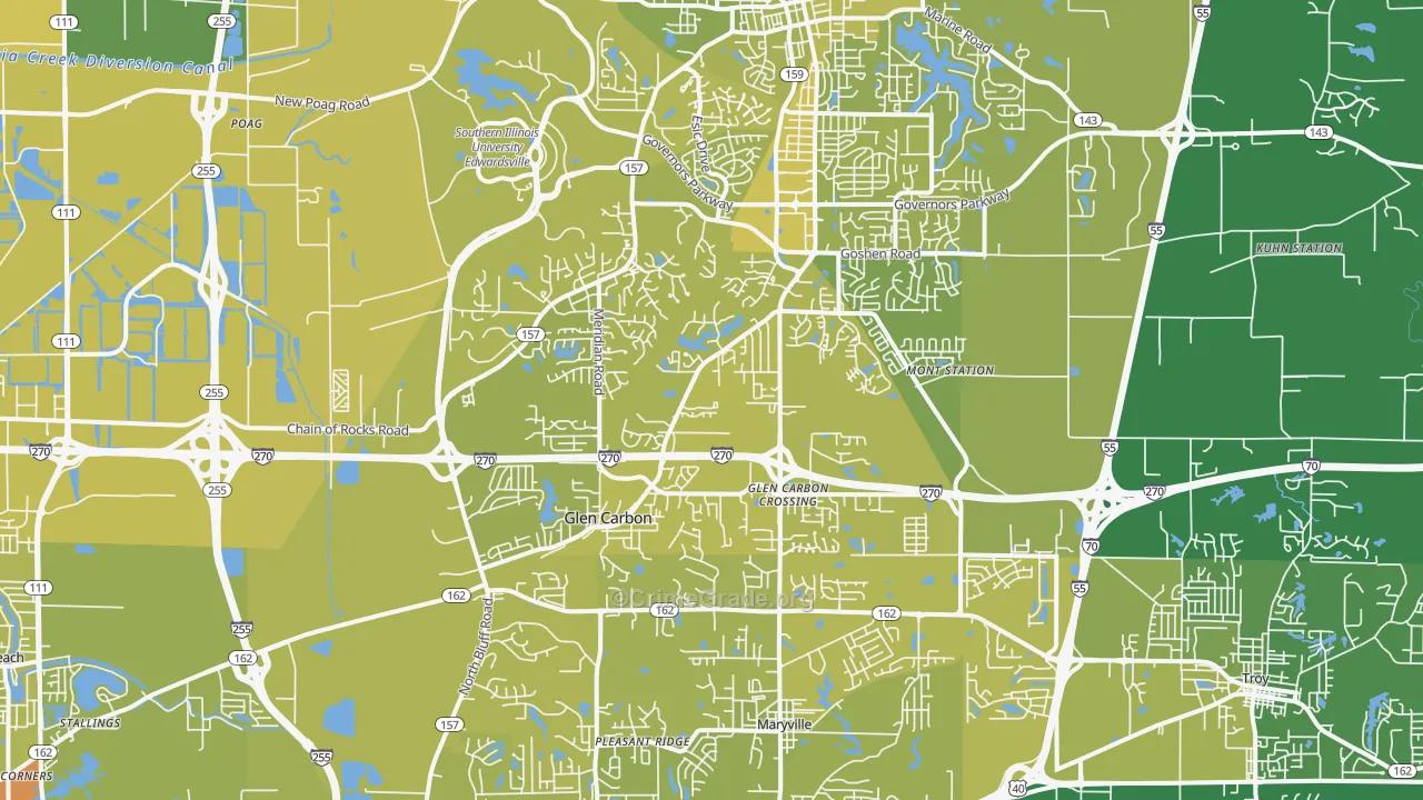 Glen Carbon, IL Map of Vehicle Theft Rates