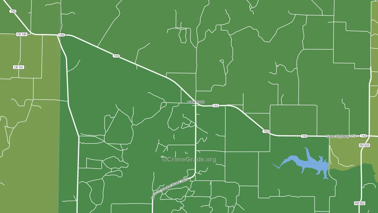 Glen Cove, TX Map of Vehicle Theft Rates