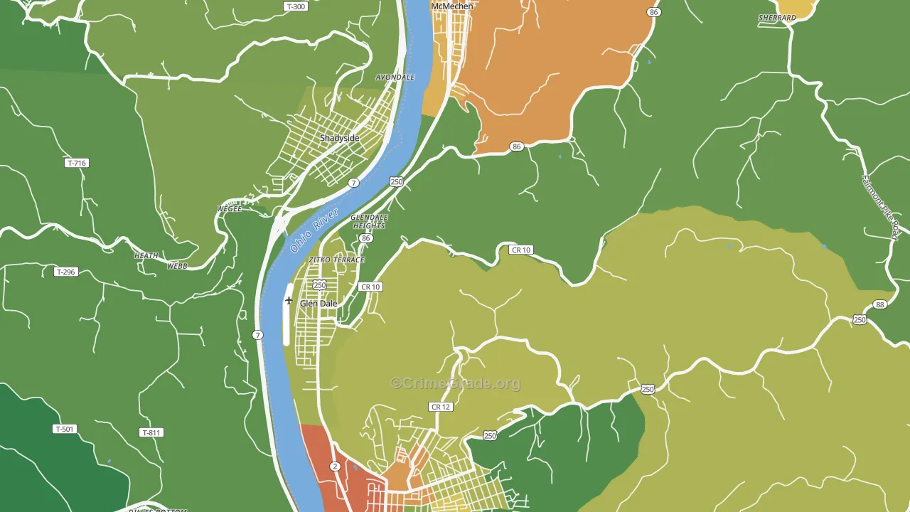 Glen Dale, WV Map of Vehicle Theft Rates