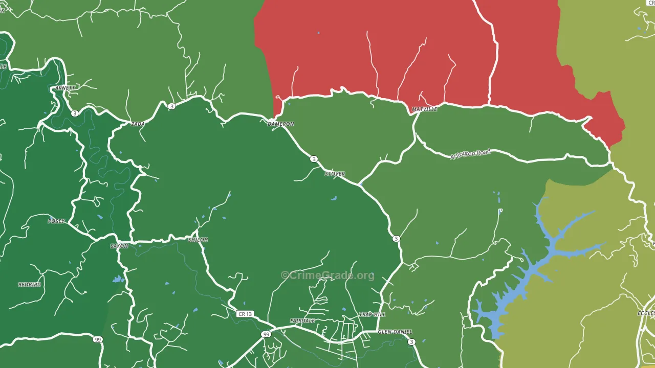 Glen Daniel, WV Map of Vehicle Theft Rates