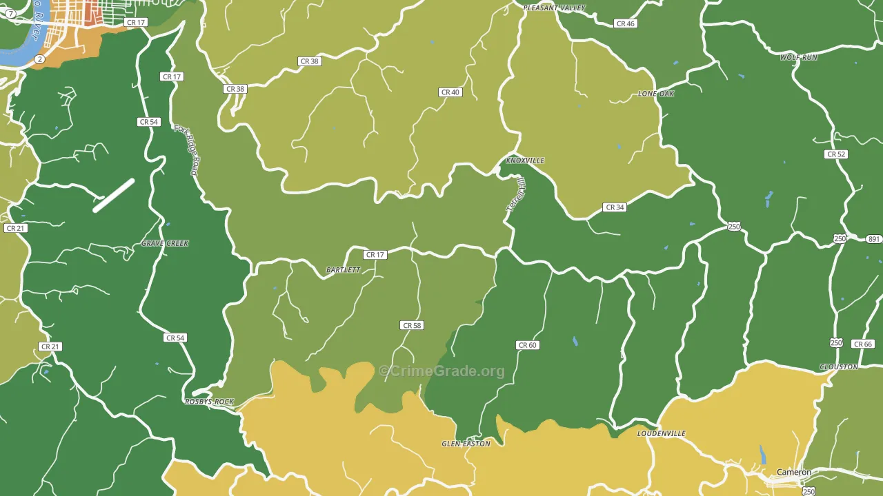 Glen Easton, WV Map of Vehicle Theft Rates