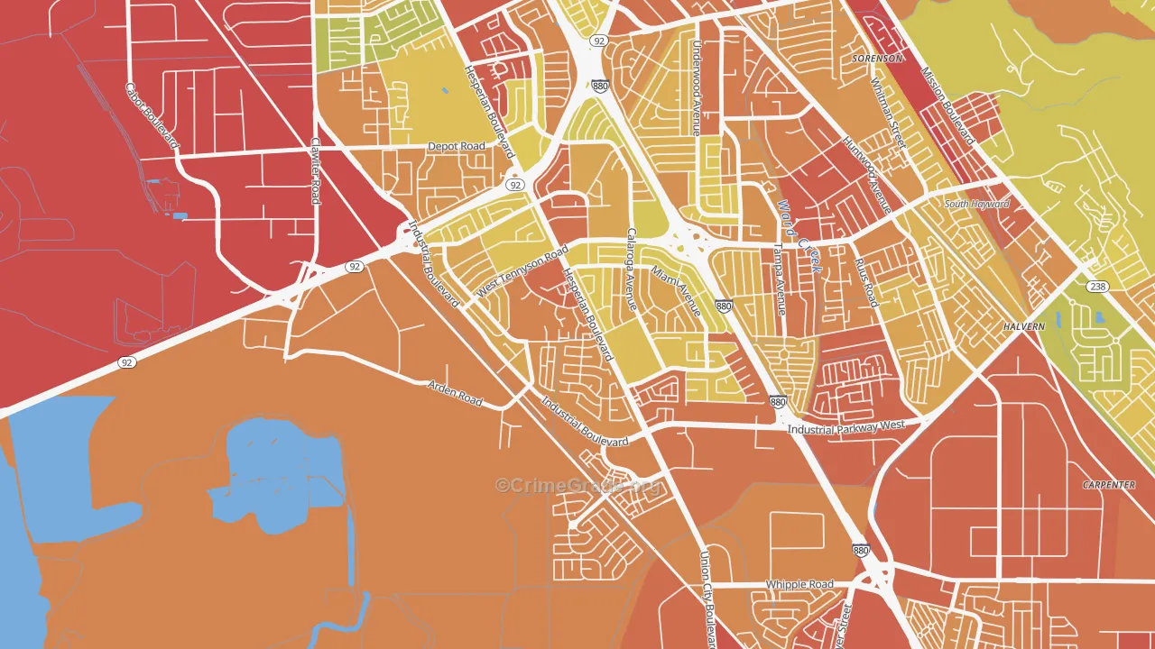Glen Eden, Hayward, CA Map of Vehicle Theft Rates