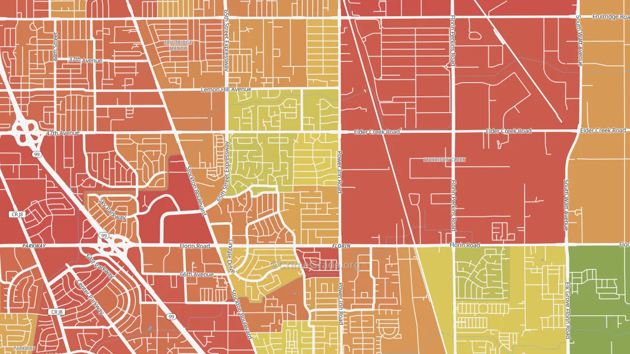 Glen Elder, Sacramento, CA Map of Vehicle Theft Rates