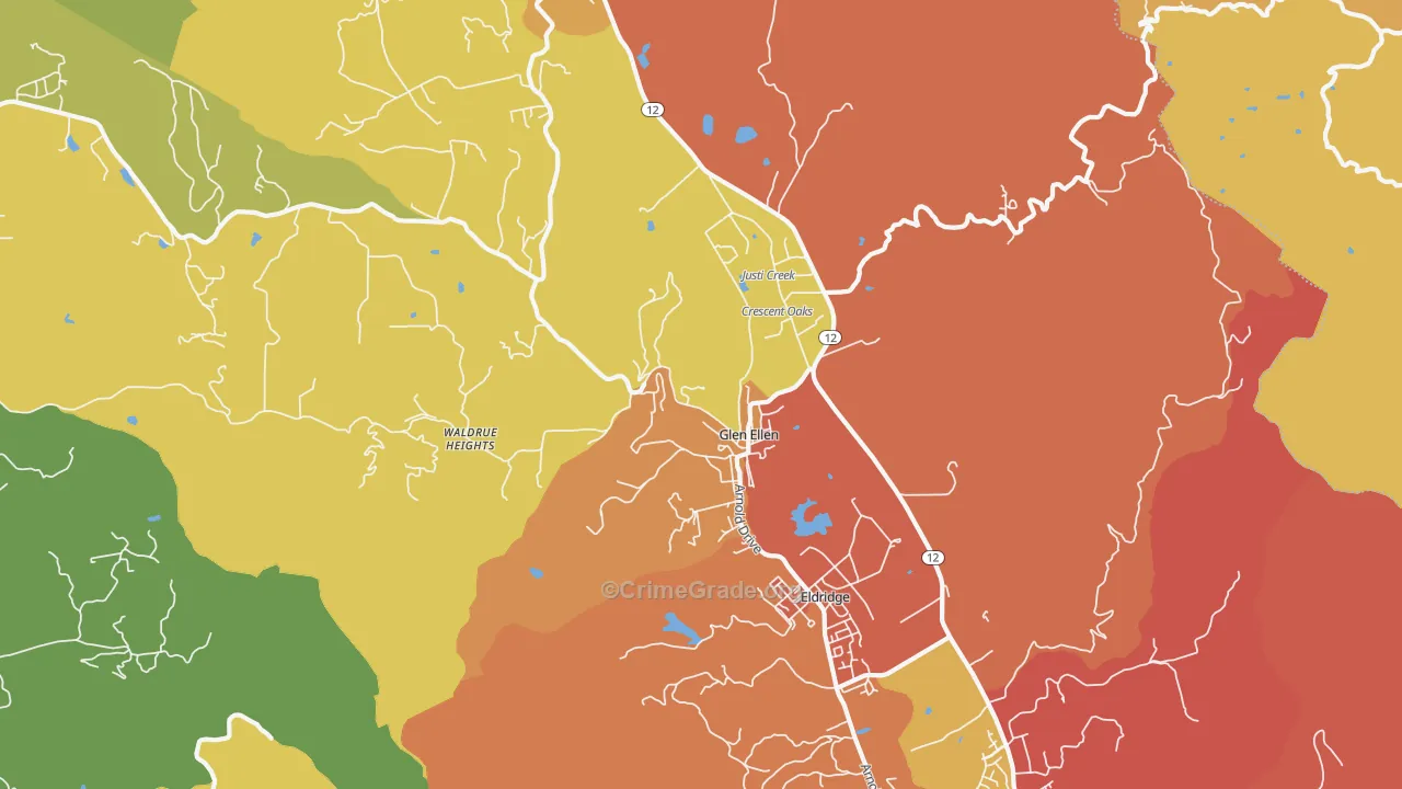 Glen Ellen, CA Map of Vehicle Theft Rates