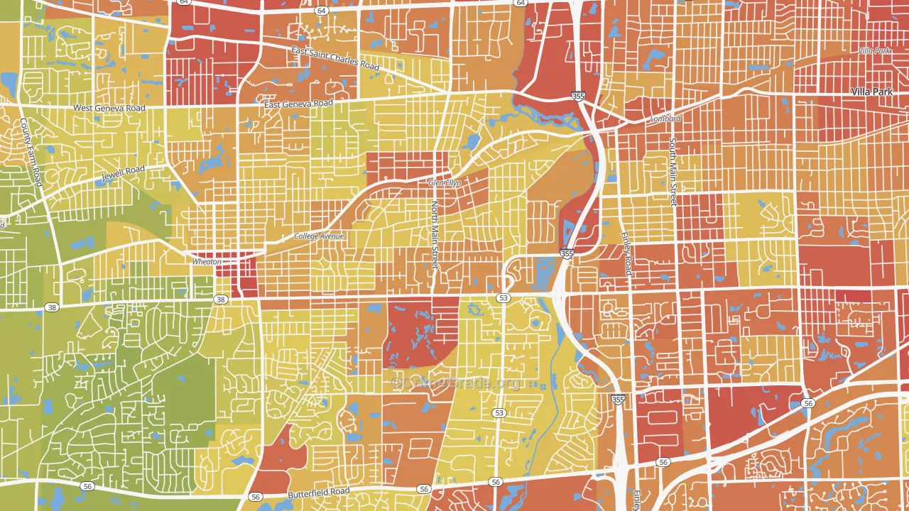 Glen Ellyn, IL Map of Vehicle Theft Rates