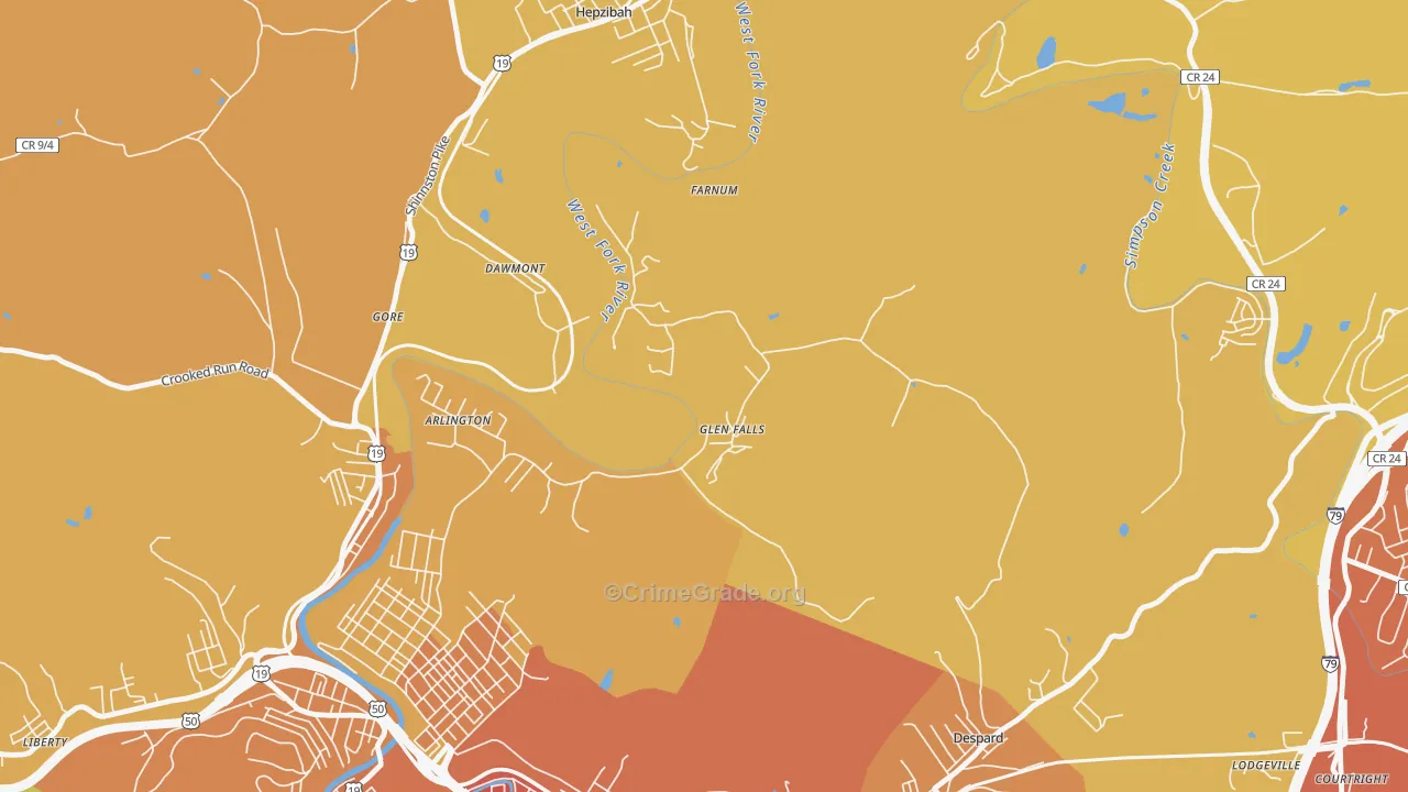 Glen Falls, WV Map of Vehicle Theft Rates