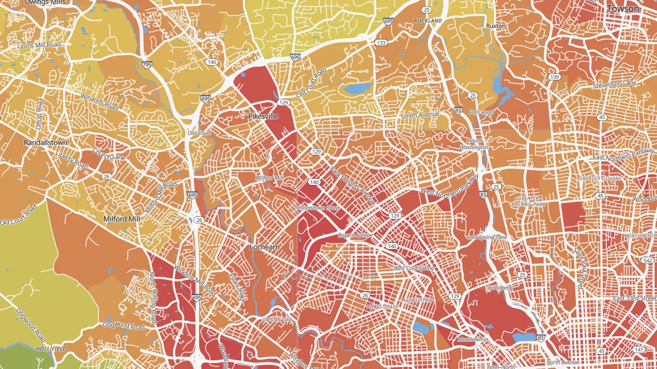 Glen-Fallstaff, Baltimore, MD Map of Vehicle Theft Rates