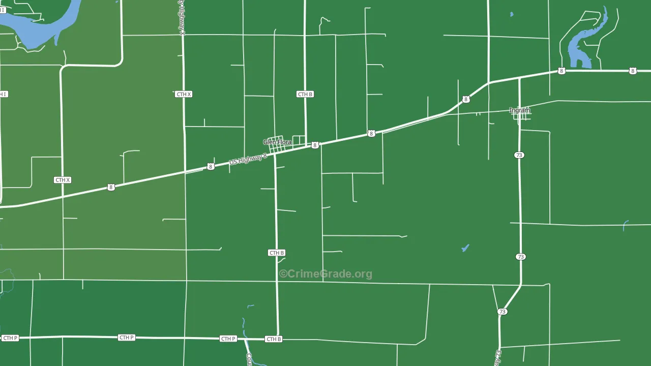 Glen Flora, WI Map of Vehicle Theft Rates