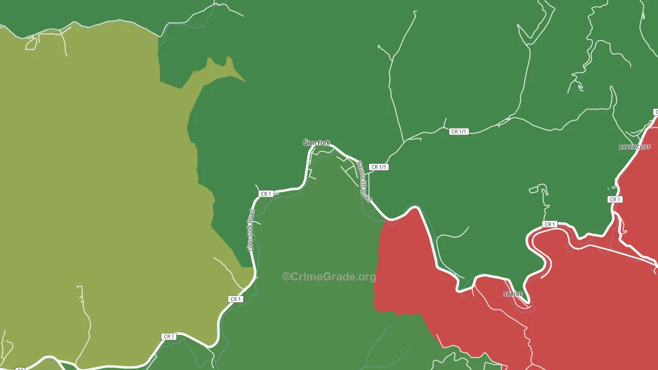 Glen Fork, WV Map of Vehicle Theft Rates