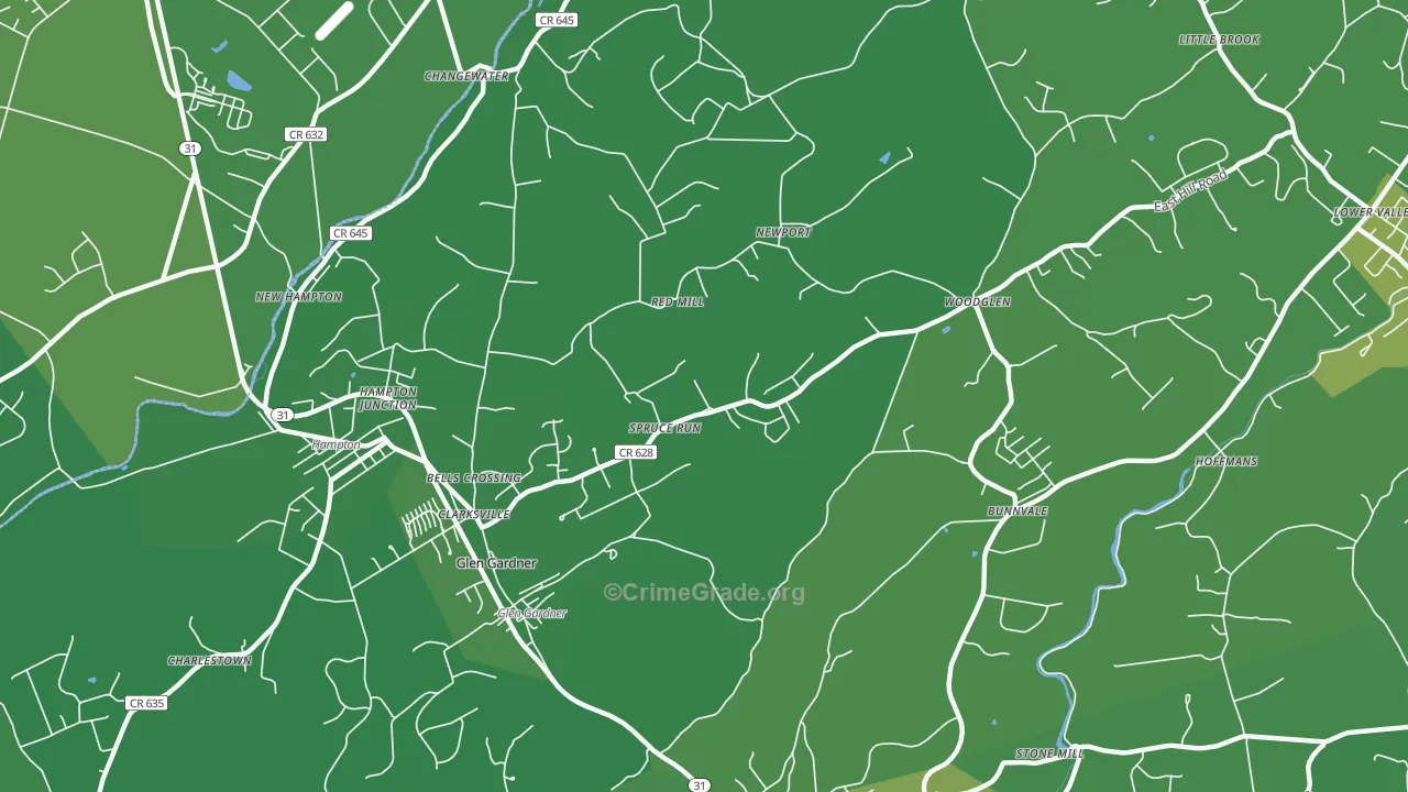 Glen Gardner, NJ Map of Vehicle Theft Rates