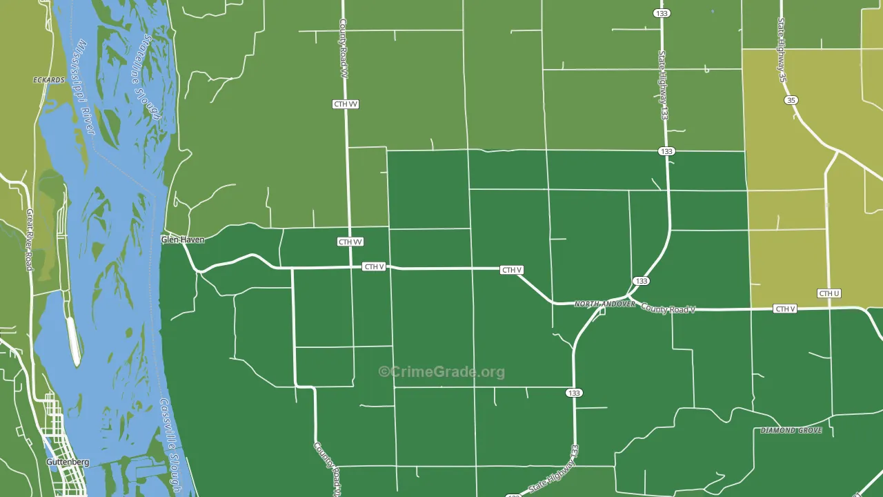 Glen Haven, WI Map of Vehicle Theft Rates