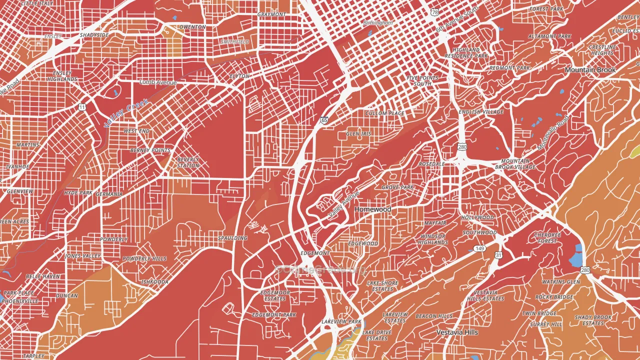 Glen Iris, Birmingham, AL Map of Vehicle Theft Rates