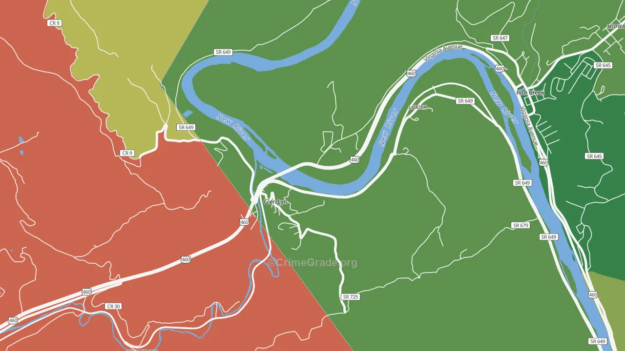 Glen Lyn, VA Map of Vehicle Theft Rates