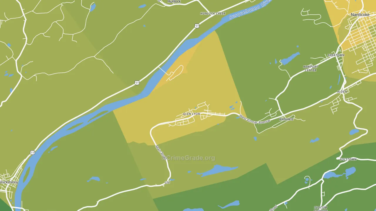 Glen Lyon, PA Map of Vehicle Theft Rates